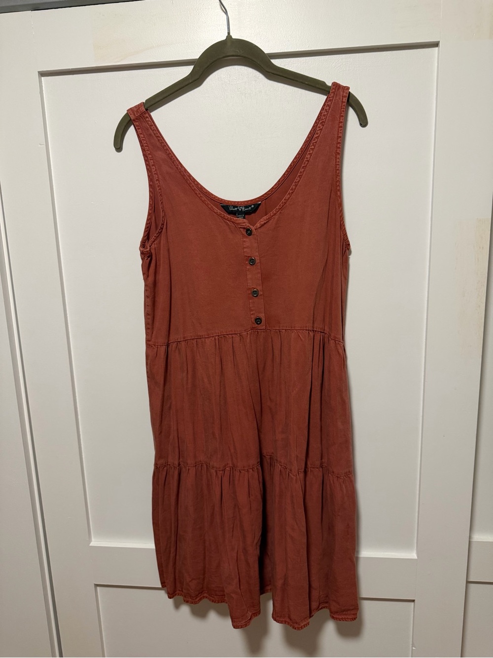 Woolrich Rust-Tone Tiered Button-Front Midi Dress